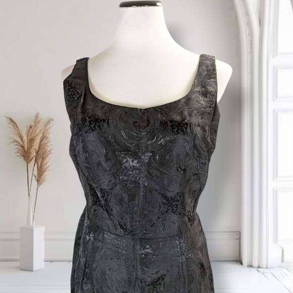 Vintage 60s Jacquard Cocktail Formal Maxi Dress Size 6 Black Fitted Bombshell - Picture 6 of 15